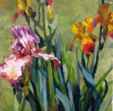 art painting purple and yellow iris