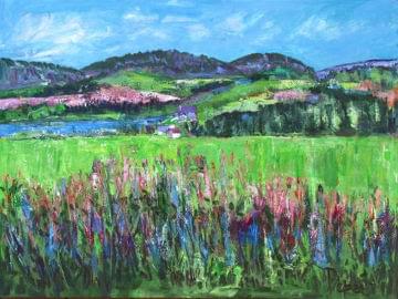 art painting of a valley in spring