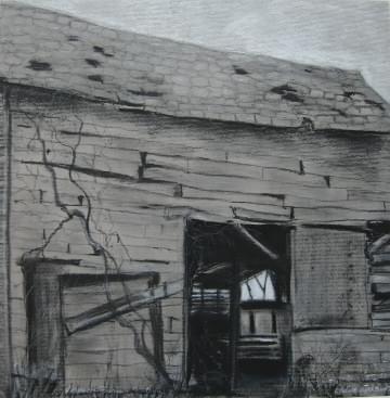 painting of barn with door open