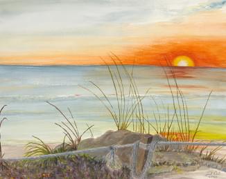 art painting of beach sunset in the fall