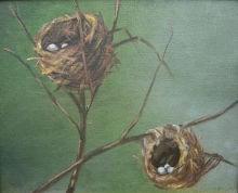 art painting of birds nests