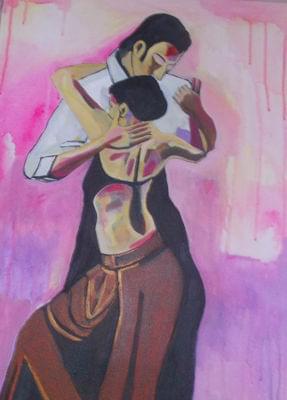 art painting of woman and man doing the tango